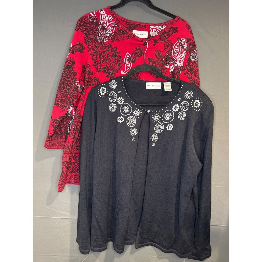 Women L Alfred Dunner 2pc Wool Cardigan Cotton Paisley Top Western Boho Set
